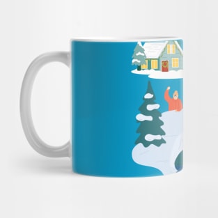 Children playing snowball outside Mug